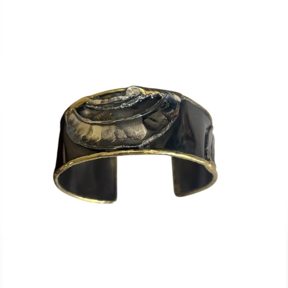 Hand crafted artistry mixed metals bronze black gold bracelet bangle cuff